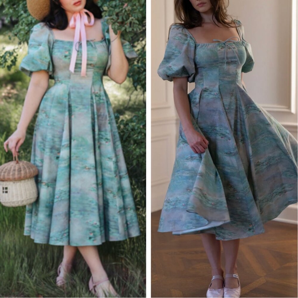 BEST Selkie The Water Lilies Day Midi Dress XSmall Green Cotton Party Cocktail